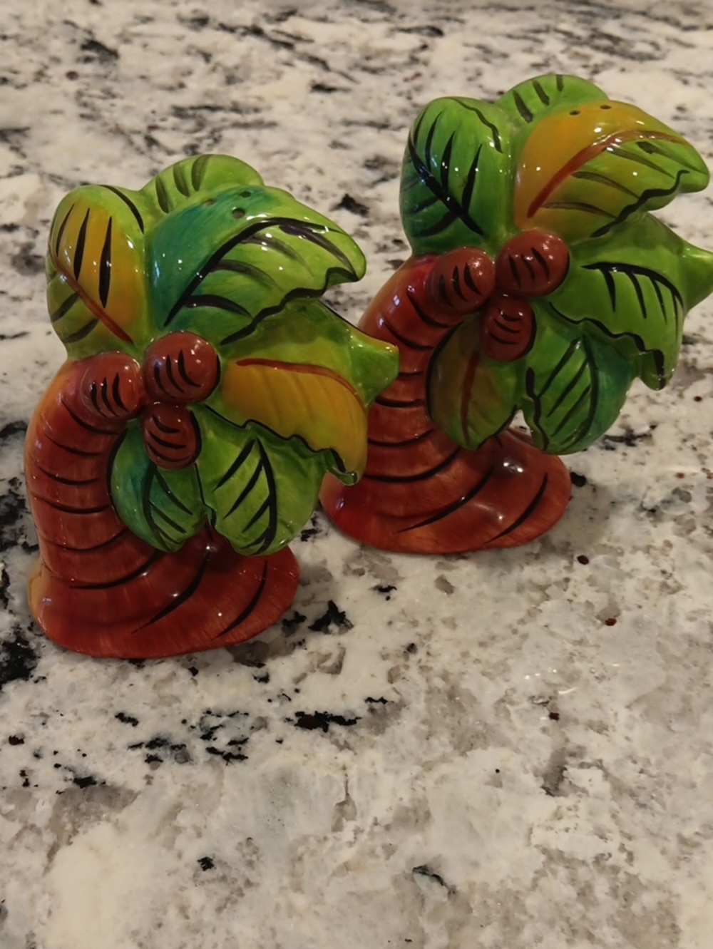 Clay Art Ceramic Palm Tree Salt & Pepper Shakers - Green & Brown